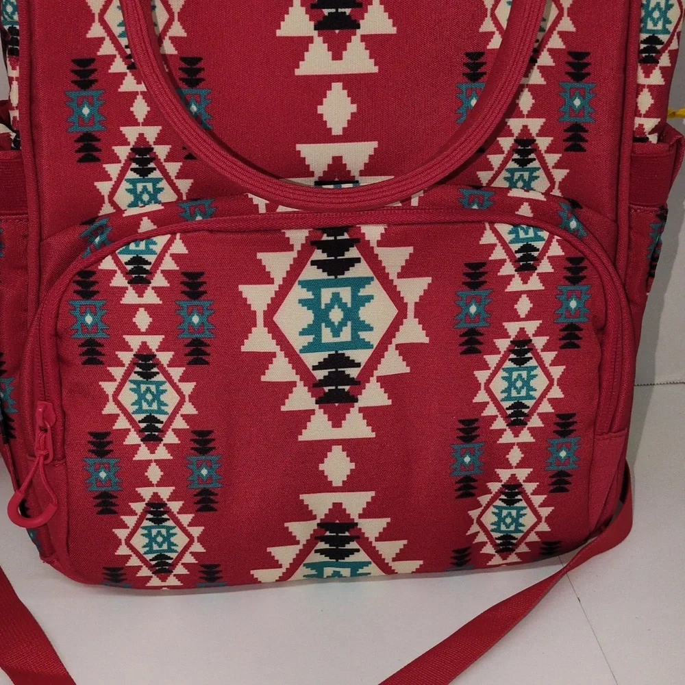 Wrangler Aztec Southwestern Print Zip Up Diaper Bag Backpack Travel Bag